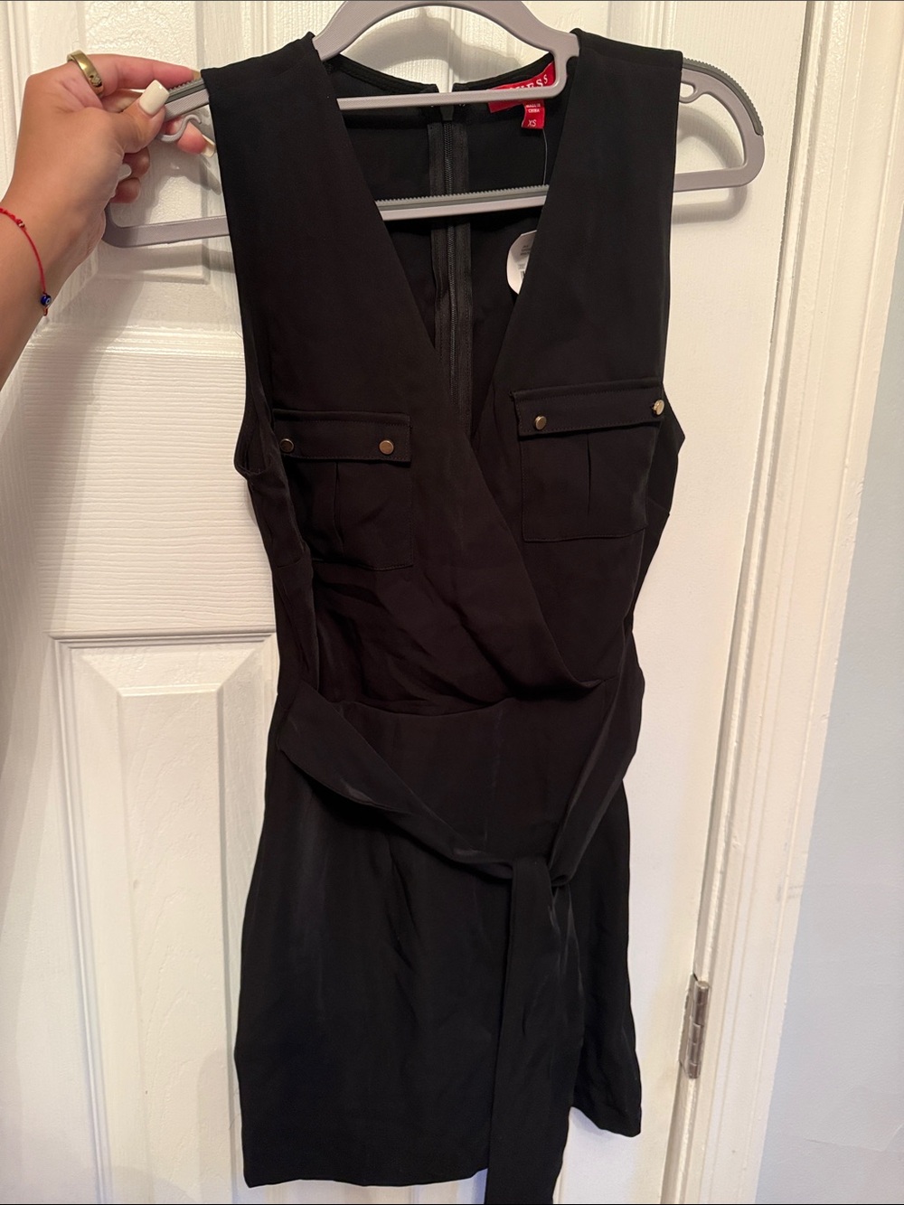 Guess Black Sleeveless Wrap Romper with Pocket Detail